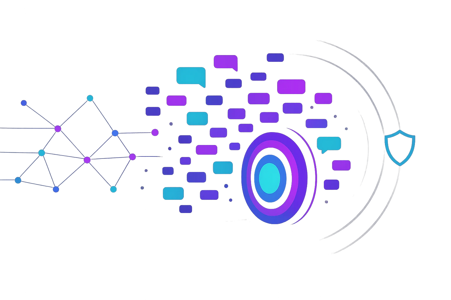 Wide neon network map with layered portal and shield, representing an anonymous imageboard ecosystem.