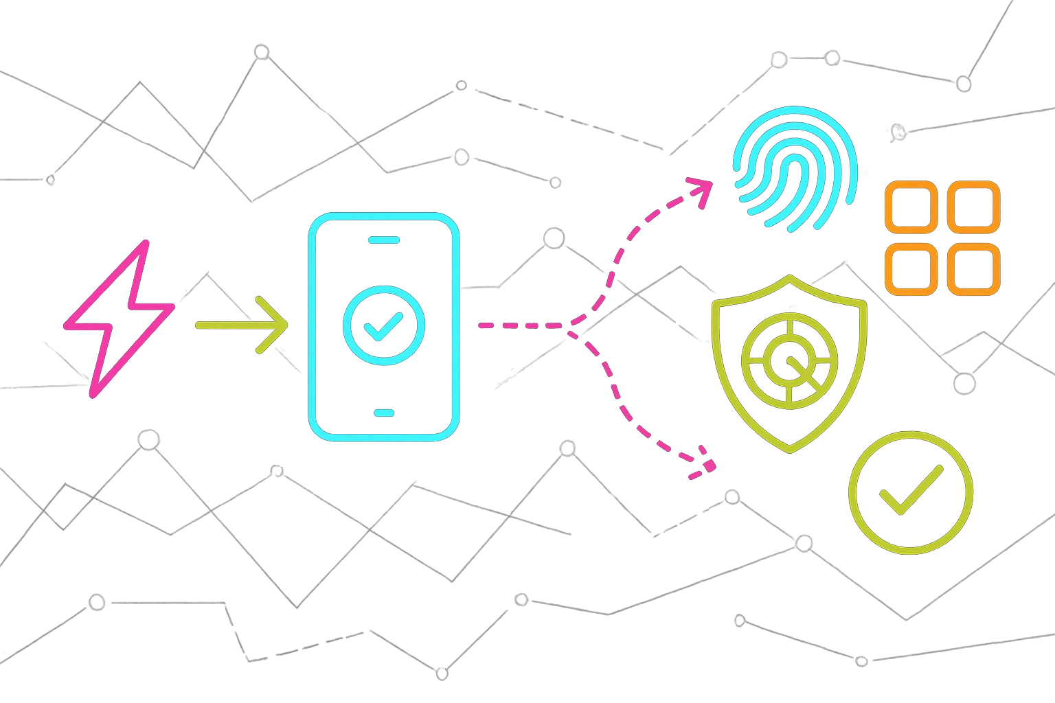 Wide banner diagram of mobile install fraud lifecycle—clicks, hijacks, fingerprints, and defense shields in vivid colors