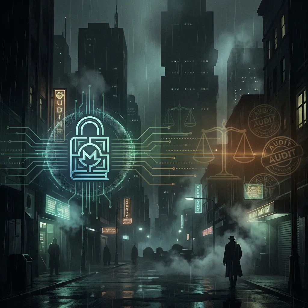 Wide dark banner showing Monero emblem over an abstract night city and encrypted network lines with subtle oversight cues